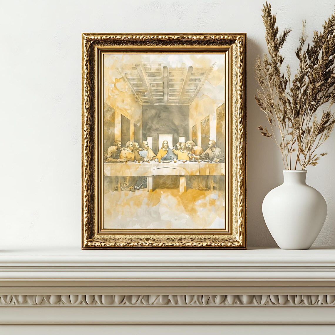 The Last Supper Da Vinci Style Watercolor Sepia Christian Classic Art Print - Image 2