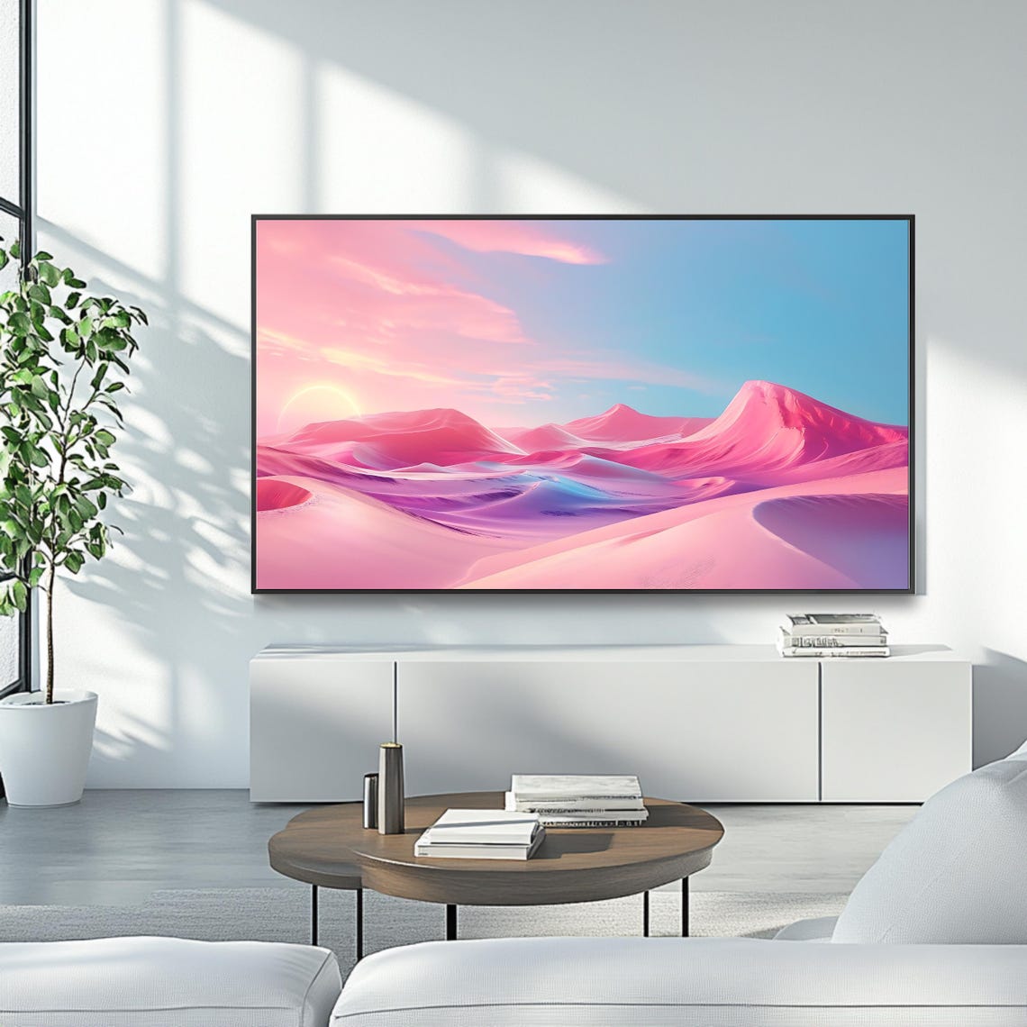 Dreamy Pink Desert Dunes Pastel Sunset Landscape TV Art Poster - Image 4