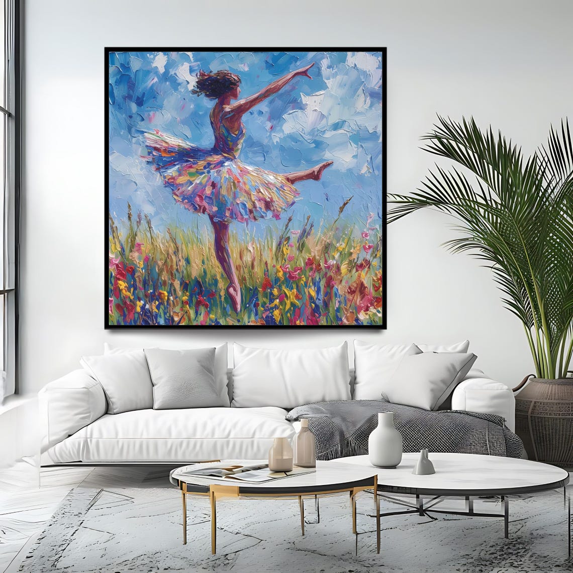 Ballerina Dancing in a Wildflower Meadow Colorful Impasto Art Poster - Image 4