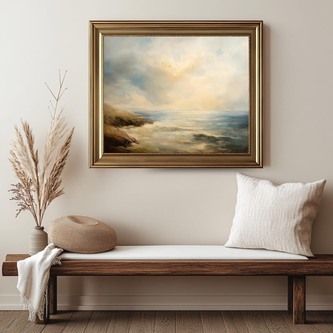 Vintage Golden Seascape Calm Ocean Waves Muted Coastal View Poster - Image 2