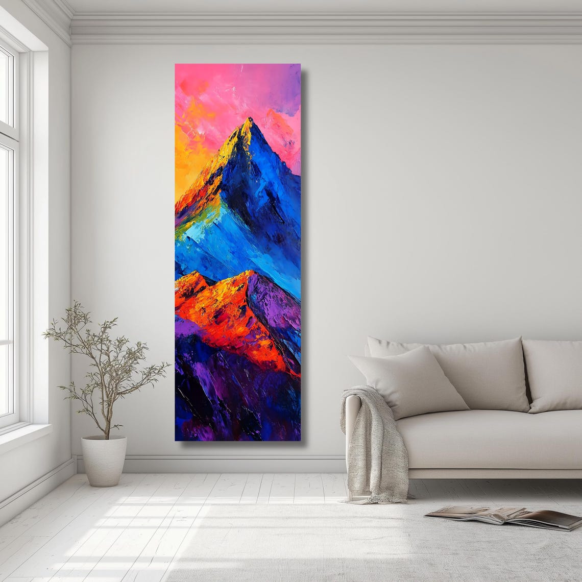 Tall Vertical Mountain Wall Art Colorful Abstract Landscape Print Long And Narrow Nature Artwork Wide Wall Art - Image 2