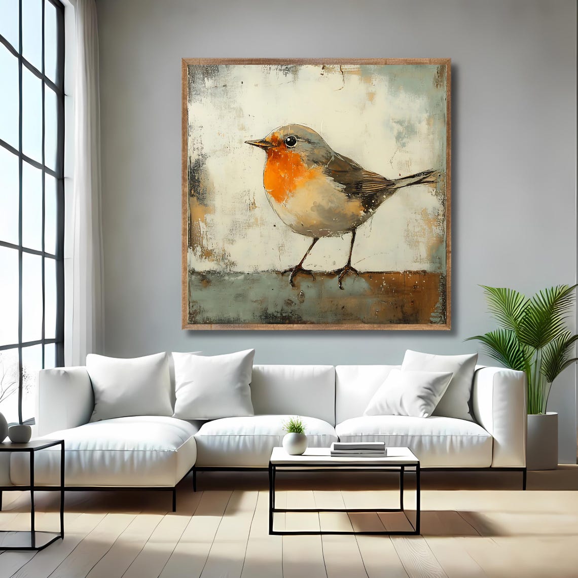Vintage European Robin Bird Painting Rustic Nature Wall Art Poster - Image 4