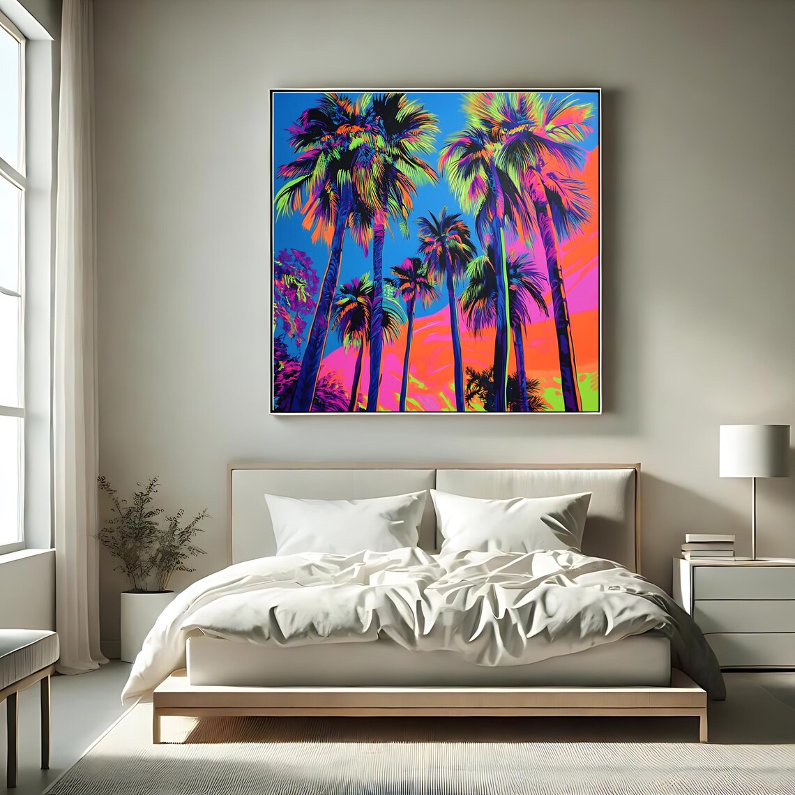 Neon Palm Tree Tropical Print, Modern Beach Decor - Image 2