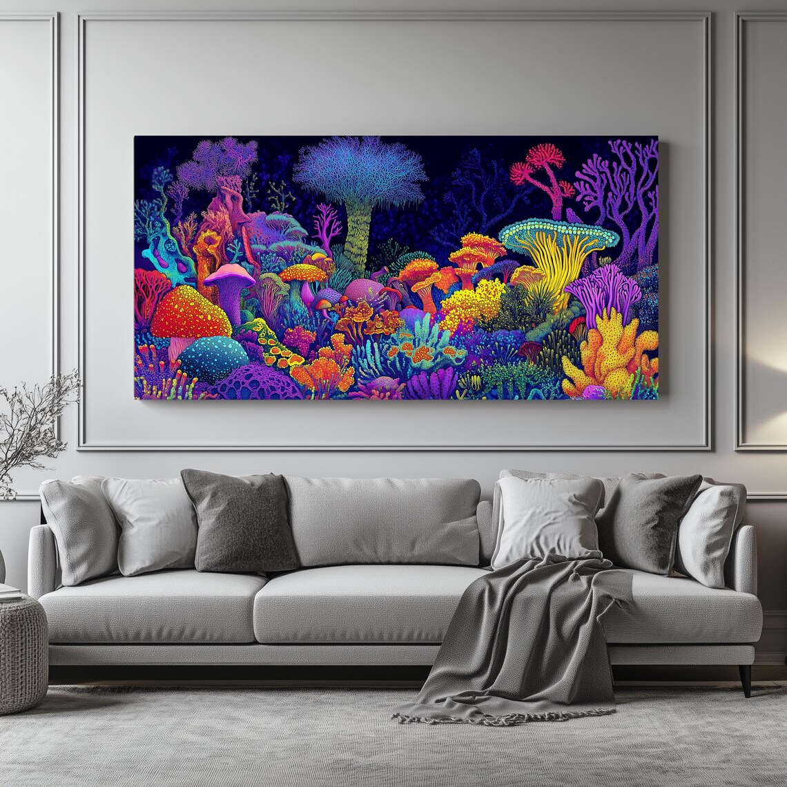 Underwater Coral Reef Wall Art Long Horizontal Narrow Print Vibrant Ocean Scene Artwork For Above Couch Or Bed - Image 4