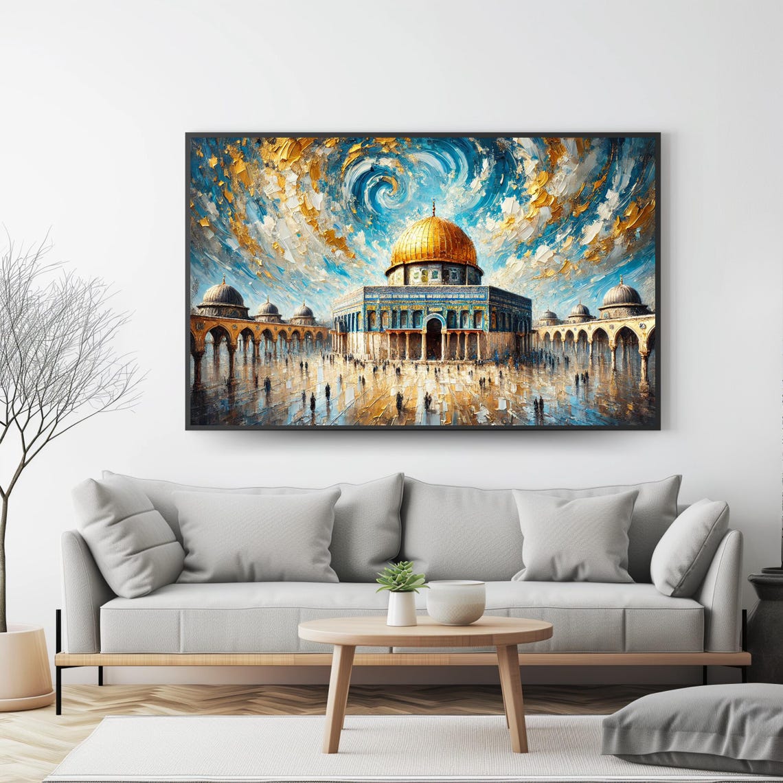 Dome Of The Rock Starry Night Swirl Blue Sky Gold Dome Poster - Image 4
