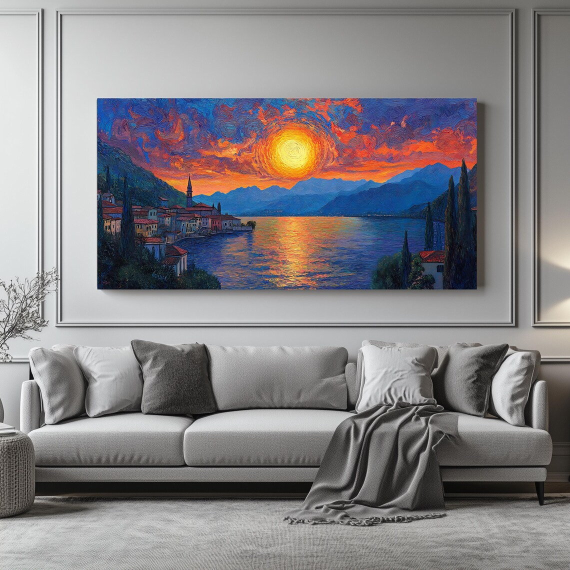 Italian Lake Sunset Lakeside Village Sun Over Water Travel Poster - Image 4