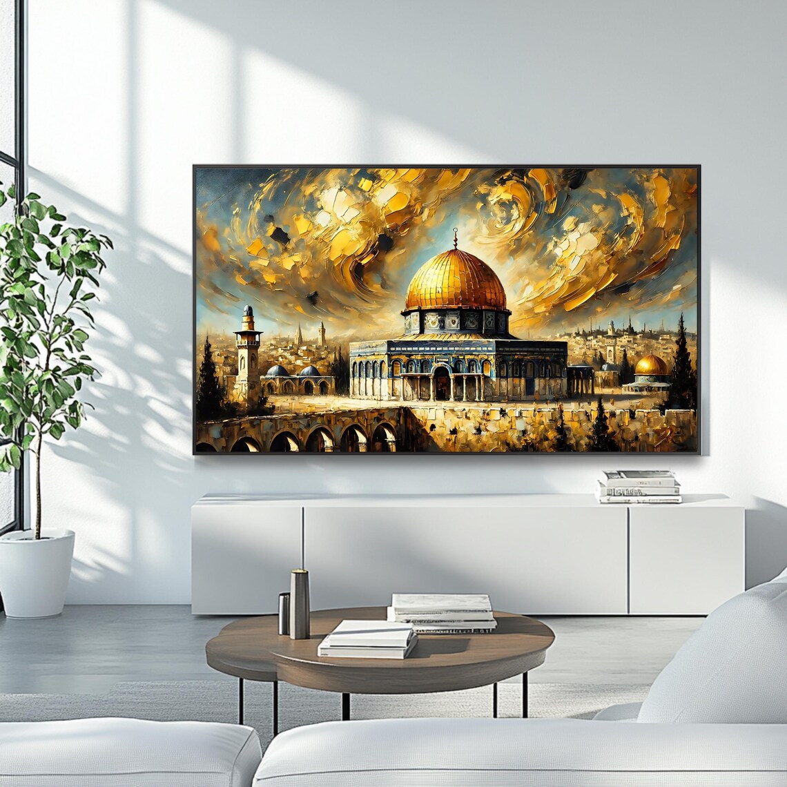 Dome of the Rock Jerusalem Golden Sky Oil Painting Frame TV Art Poster - Image 4
