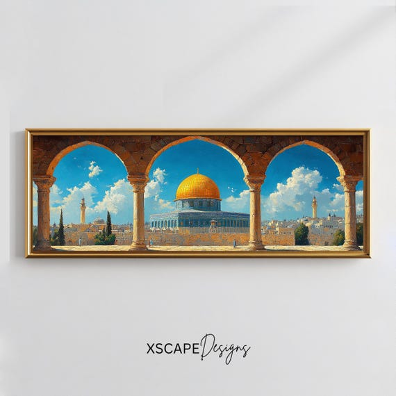 Masjid Al Aqsa Wall Art Long Horizontal Narrow Print Islamic Architecture Artwork For Above Couch Or Bed