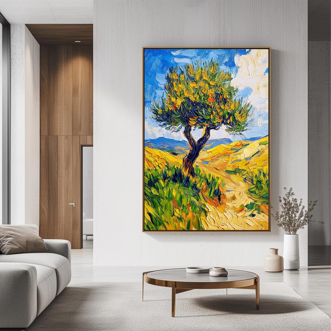Van Gogh Style Lone Olive Tree In Golden Wheat Field Country Poster - Image 3