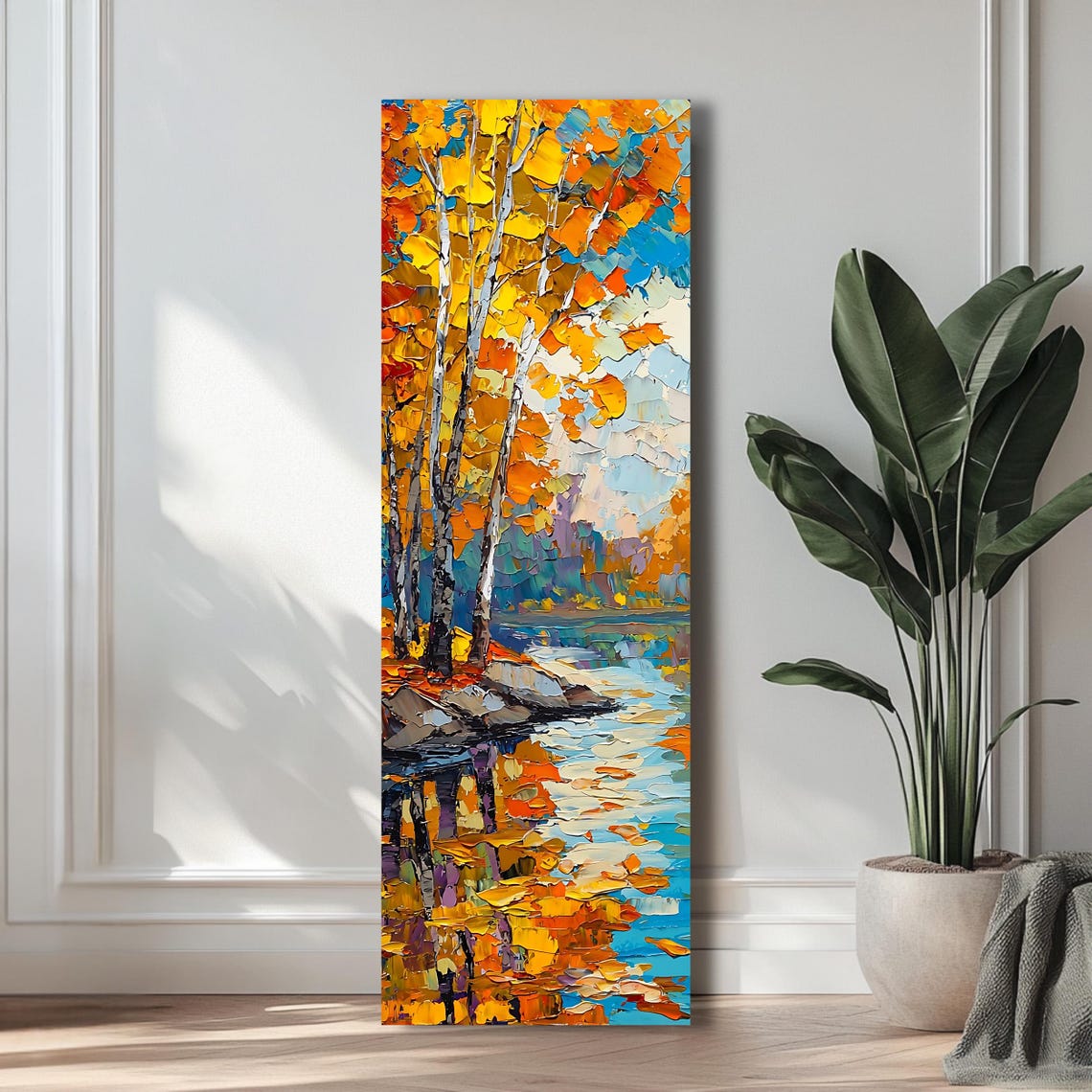 Autumn Birch Trees Lake Reflection Fall Colors Vertical Nature Poster - Image 3