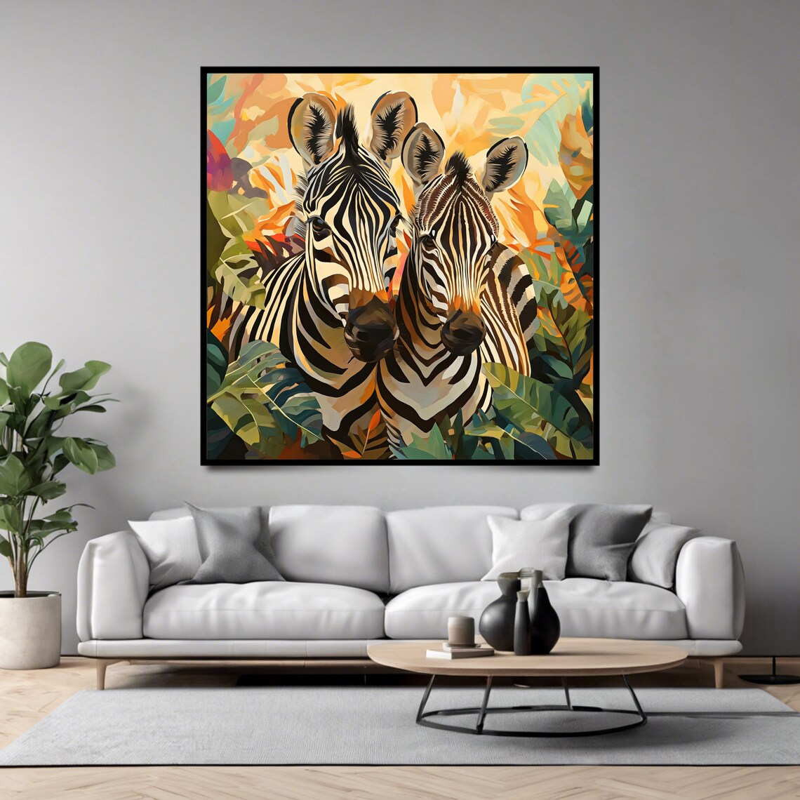 Two Zebras In Lush Jungle Colorful Wildlife Safari Nature Animal Poster - Image 4