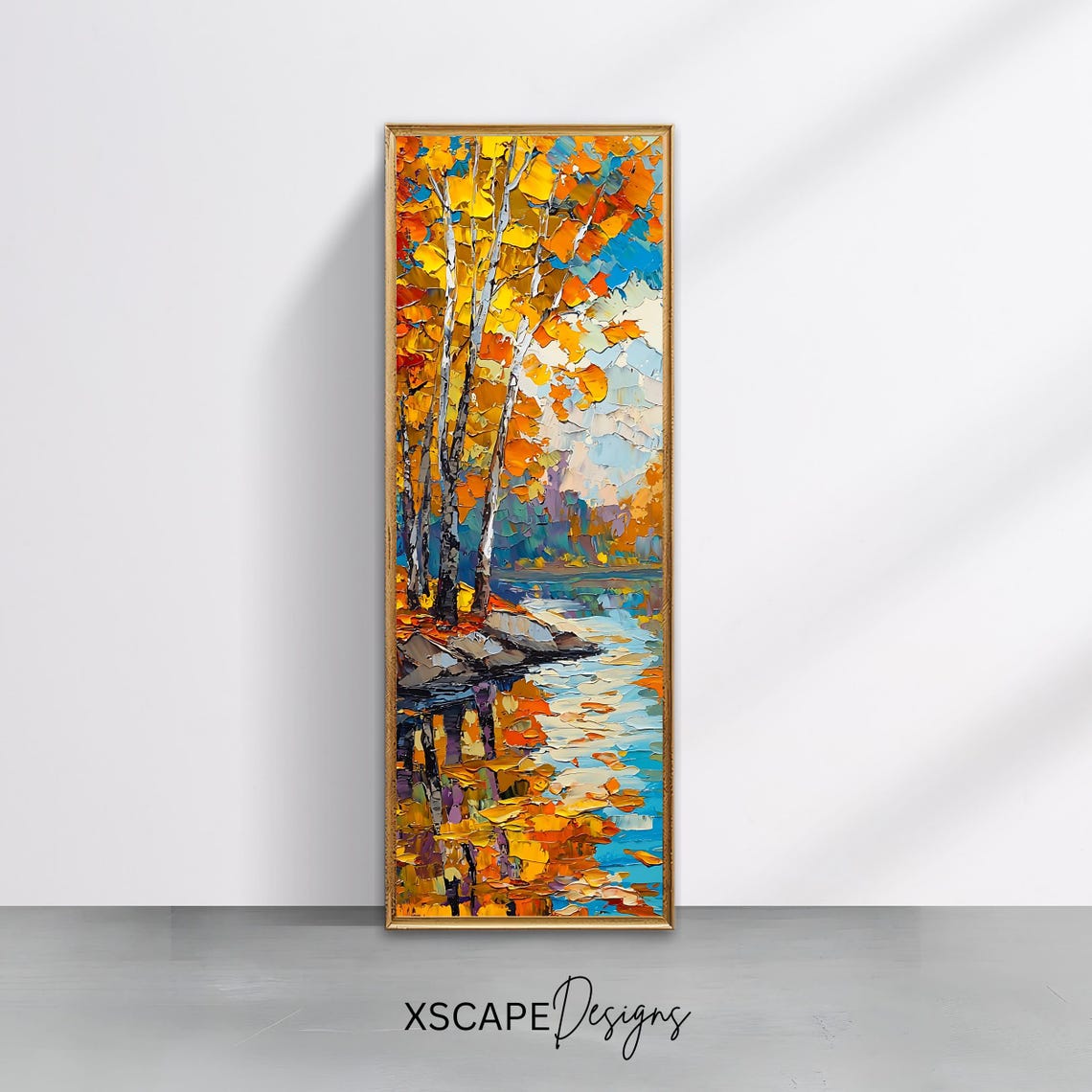 Autumn Birch Trees Lake Reflection Fall Colors Vertical Nature Poster