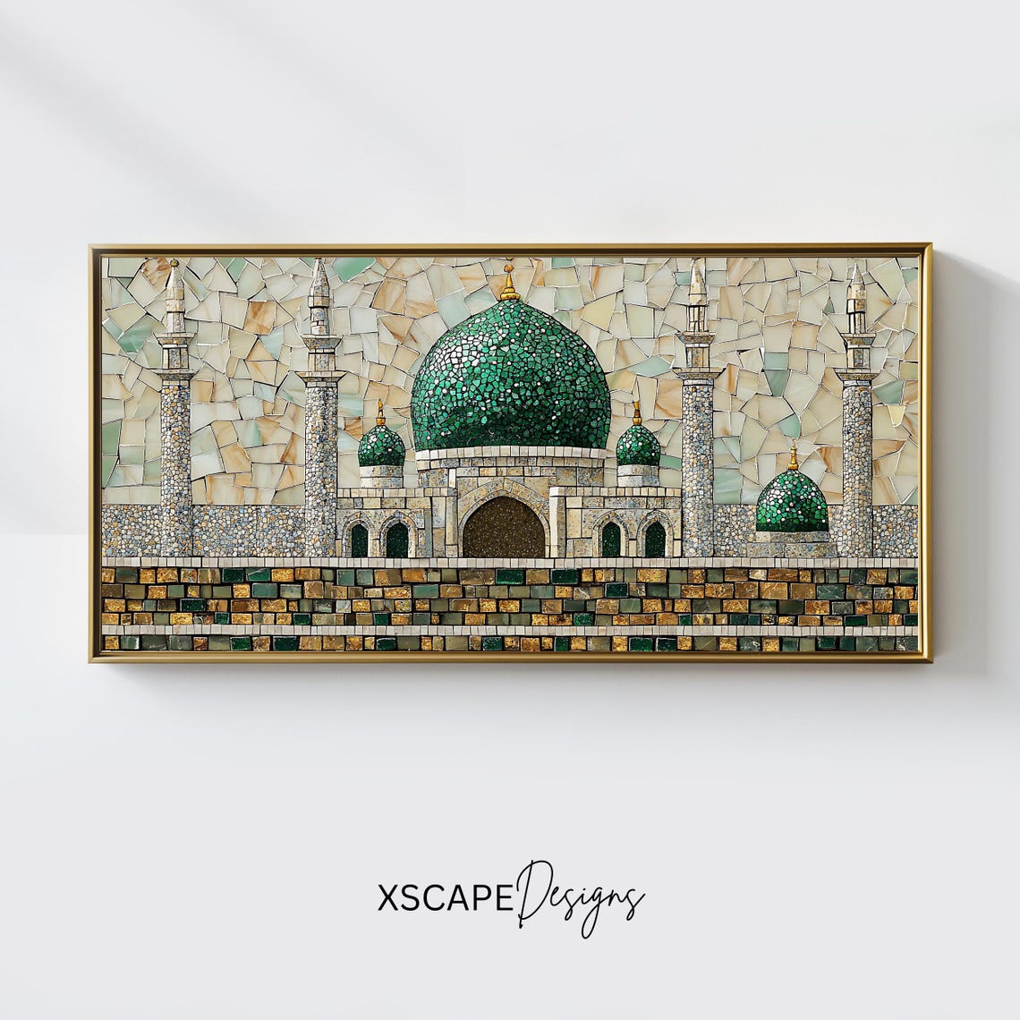 Al Masjid An Nabawi Green Dome Mosaic Panoramic Islamic Wall Art