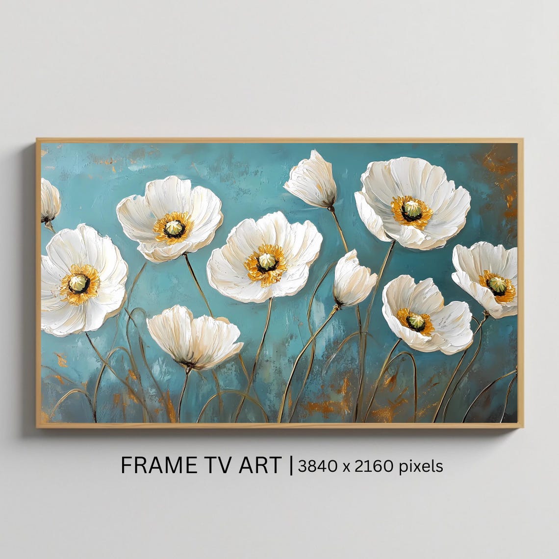 White Poppy Flowers On Teal Blue Elegant Modern Botanical Art Poster
