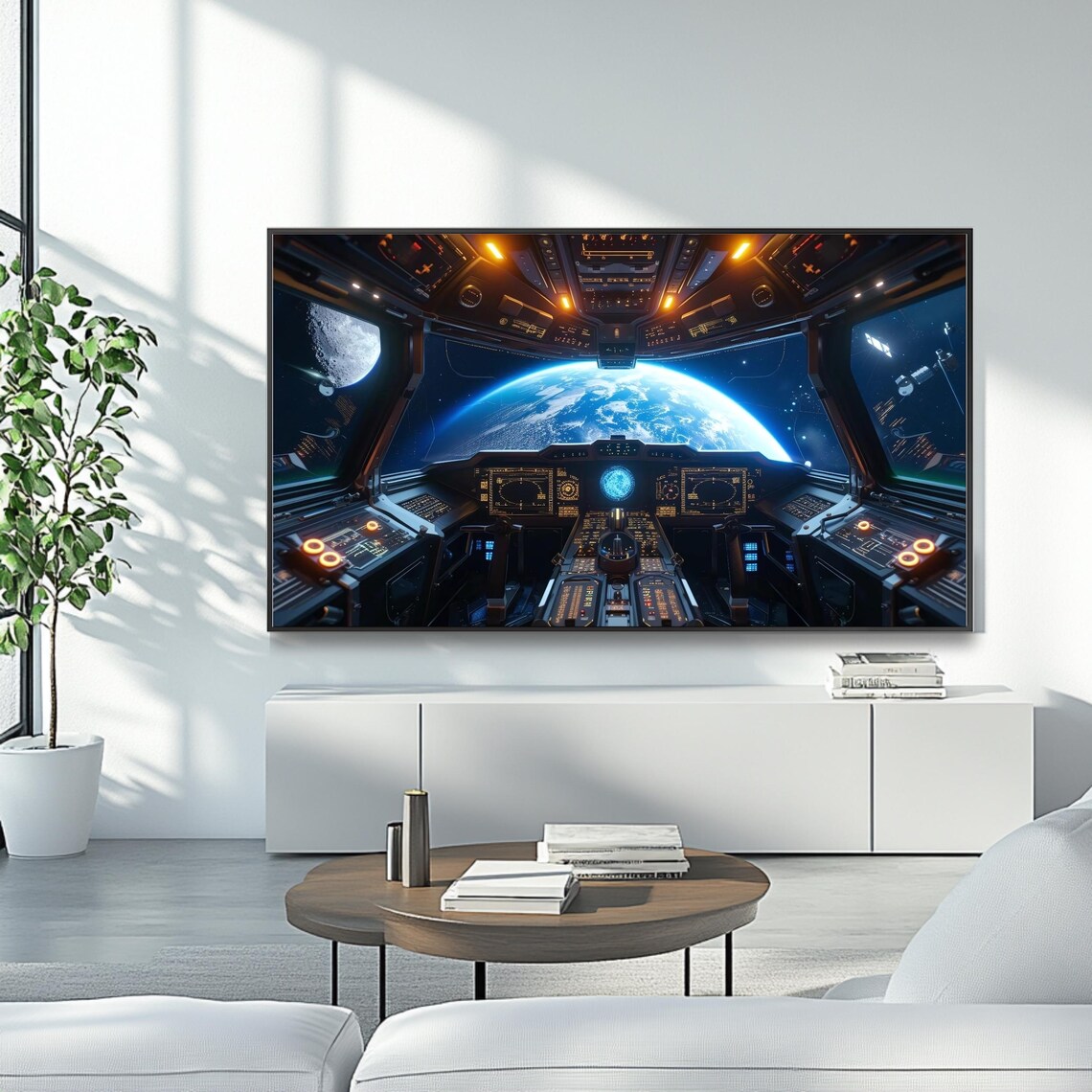Space Cockpit Earth View Sci Fi Spaceship Bridge Astronaut Frame TV Art Poster - Image 4