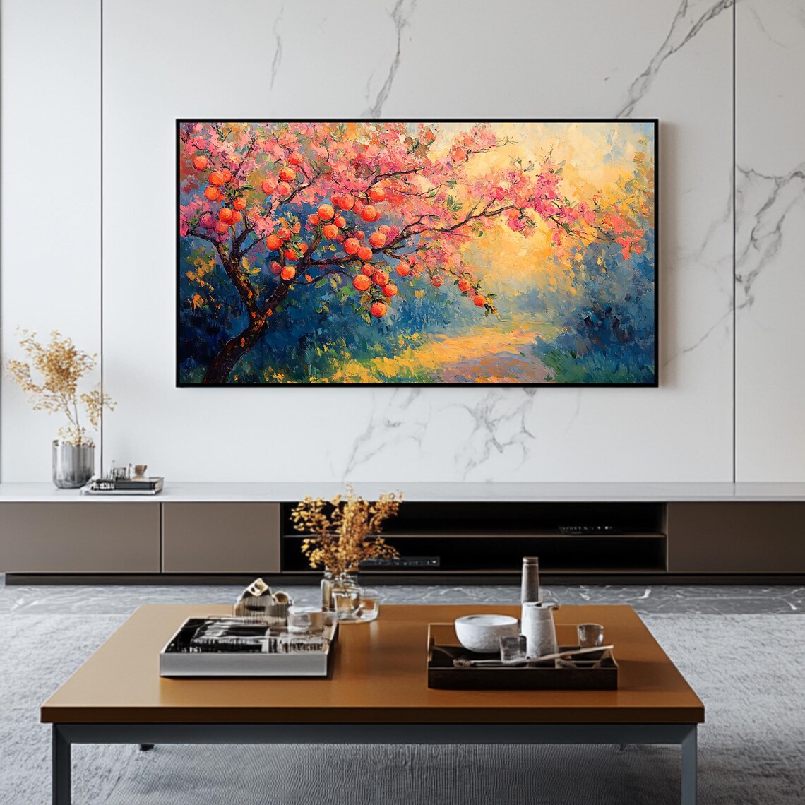 Blossoming Fruit Tree Art Frame Tv Roku Screensaver Vibrant Nature Painting - Image 2