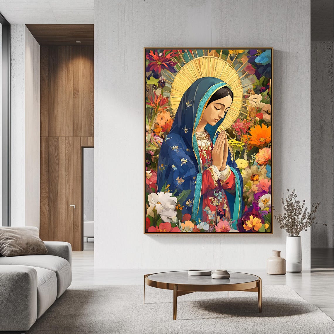 Our Lady of Guadalupe Praying Colorful Floral Catholic Art Poster - Image 3