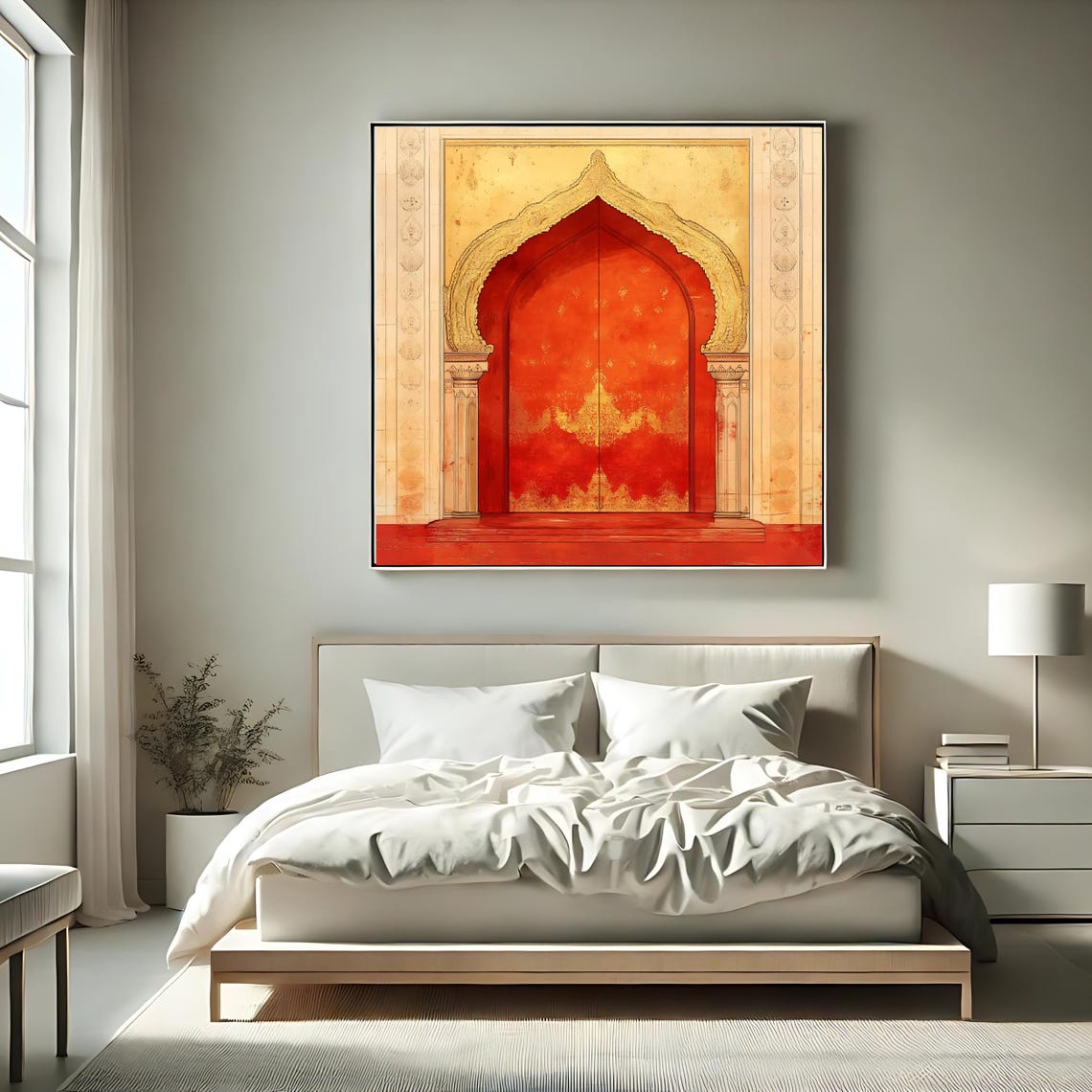 Moroccan Golden Red Archway Moorish Door Elegant Boho Wall Art Print - Image 2