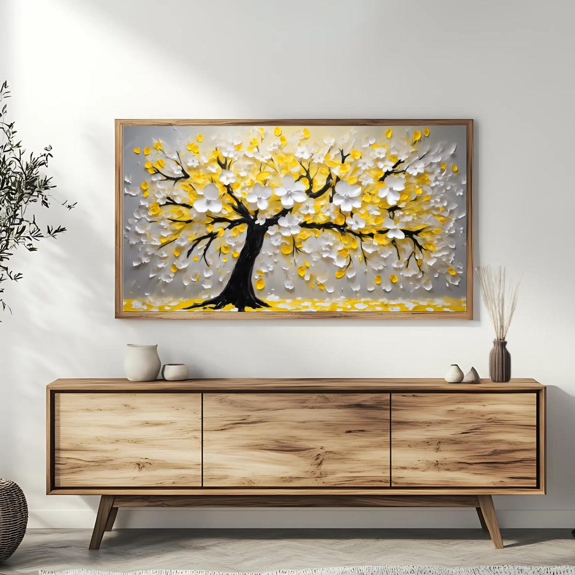 Golden Blossoming Tree White Yellow Flowers Impasto Painting Poster - Image 3