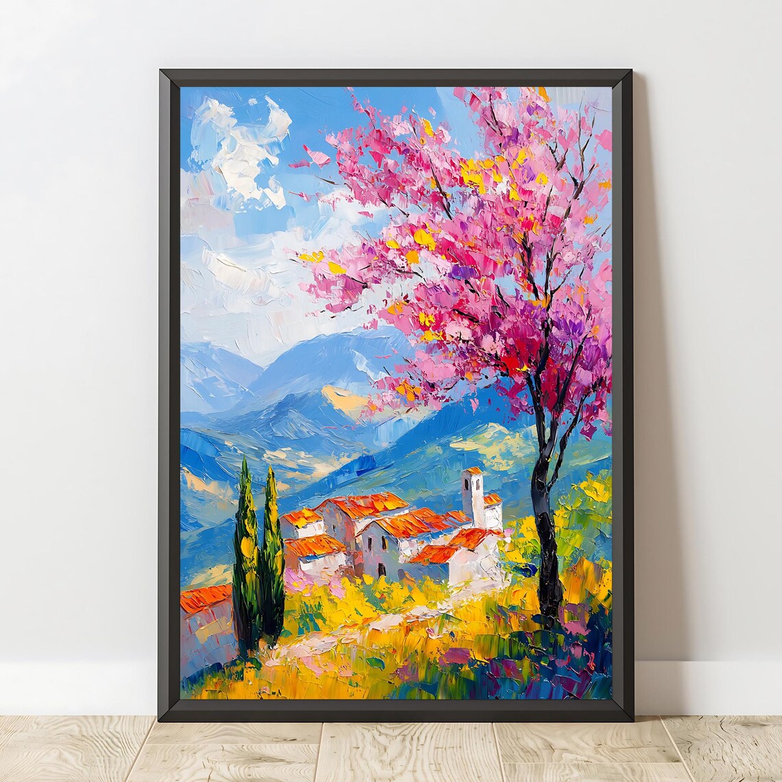 Tuscan Landscape Art Print, Mediterranean Village - Image 3