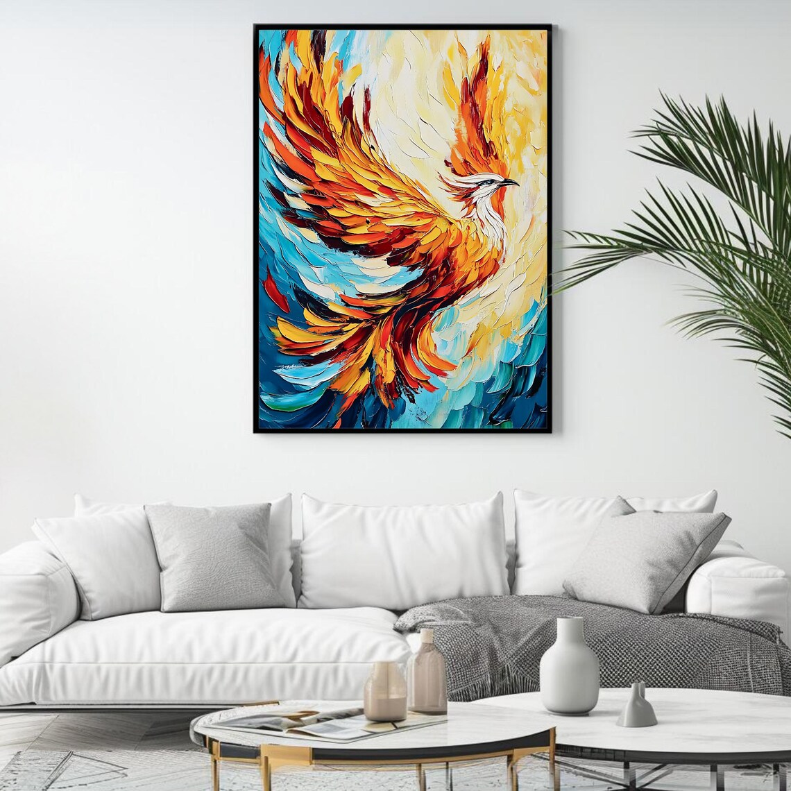 Fiery Phoenix Abstract Bird, Modern Fantasy Decor - Image 4