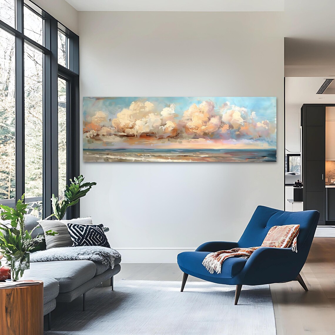Golden Sunset Cloudscape, Panoramic Ocean Artwork - Image 3