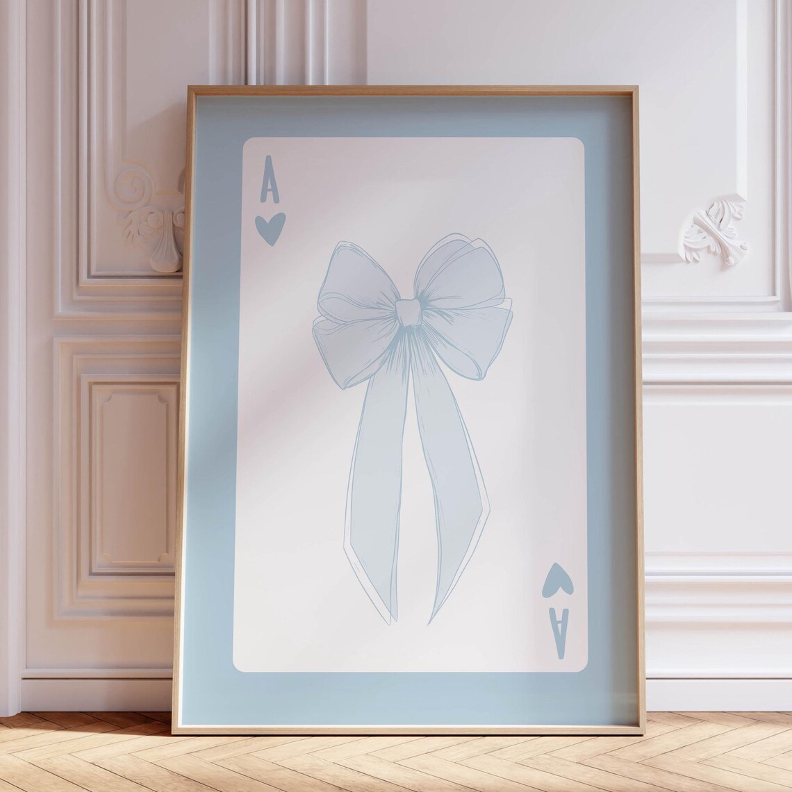 Ace of Hearts Playing Card Blue Bow Coquette Preppy Wall Art