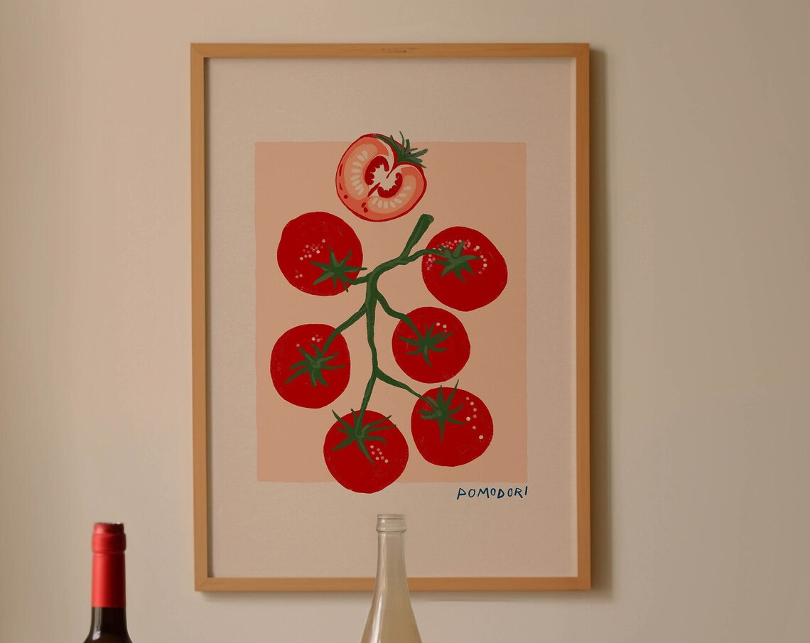Pomodori Cherry Tomatoes On Vine Italian Kitchen Artwork Poster