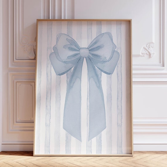 Blue Bow Wall Art Coastal Cowgirl Decor Light Blue Wall Art Watercolor Print Baby Girl Nursery Decor Trendy Wall Art Blue Prints For Dorm