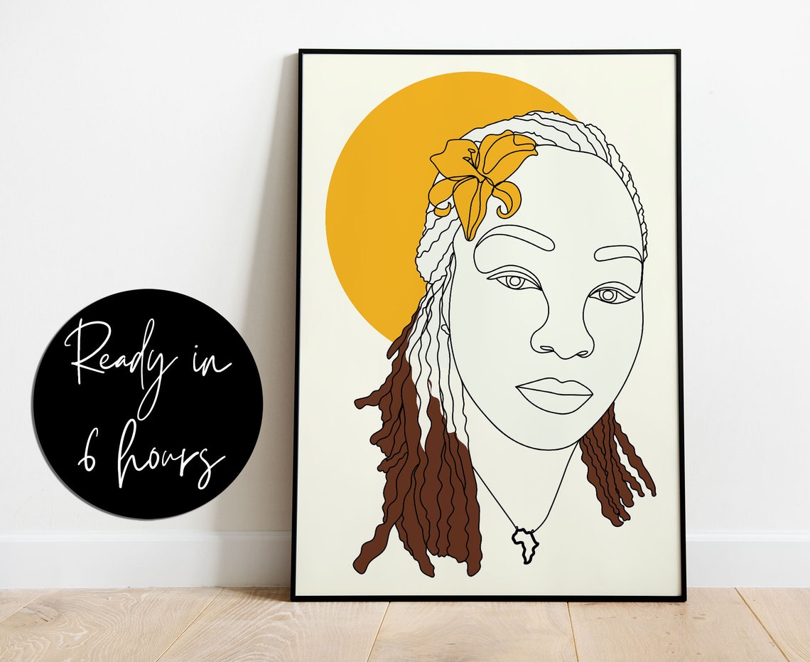 Line Art Womans Face With Pink Watercolor Flower Crown Poster - Image 2