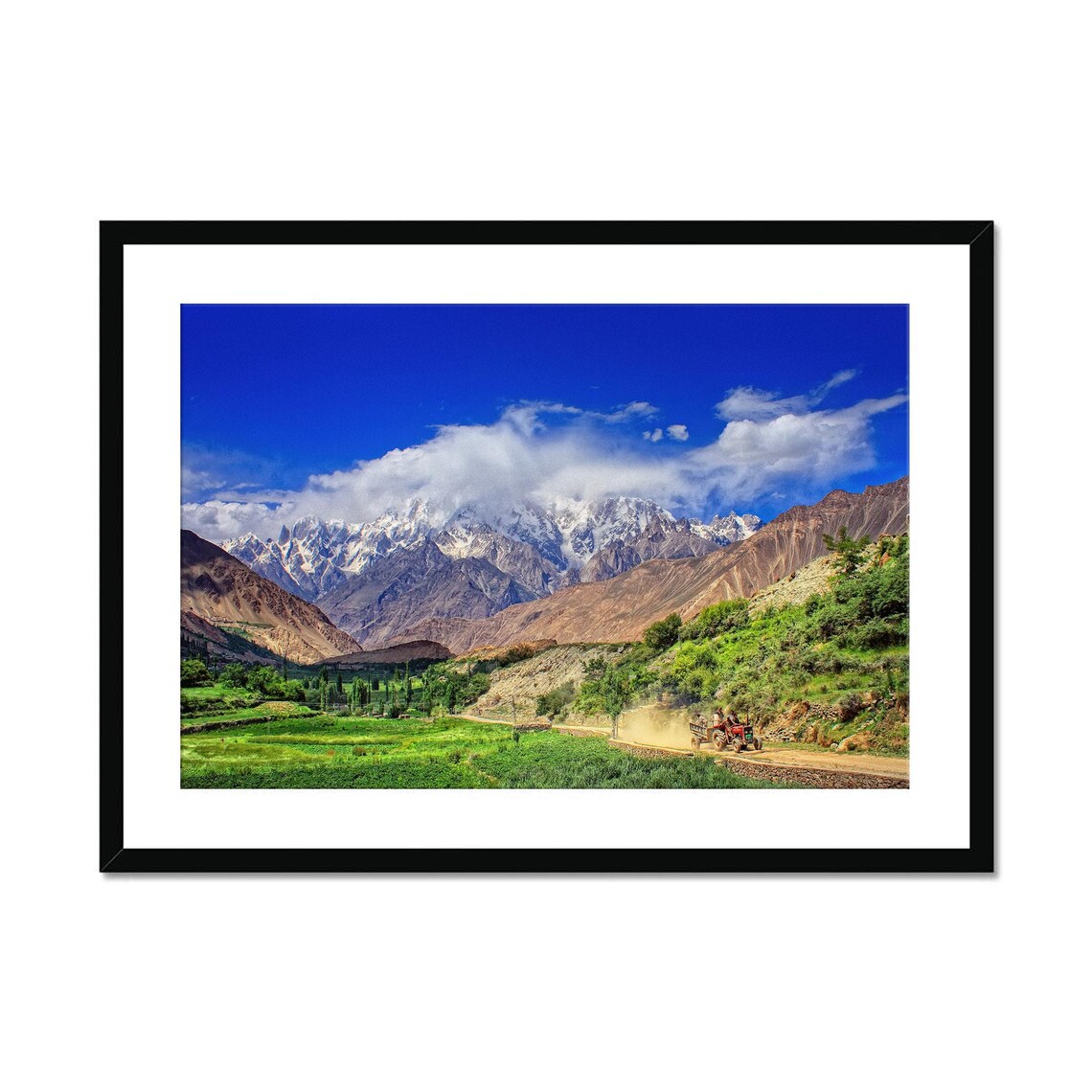 Mountain Valley Dirt Road Snow Peaks Framed Travel Photo Poster