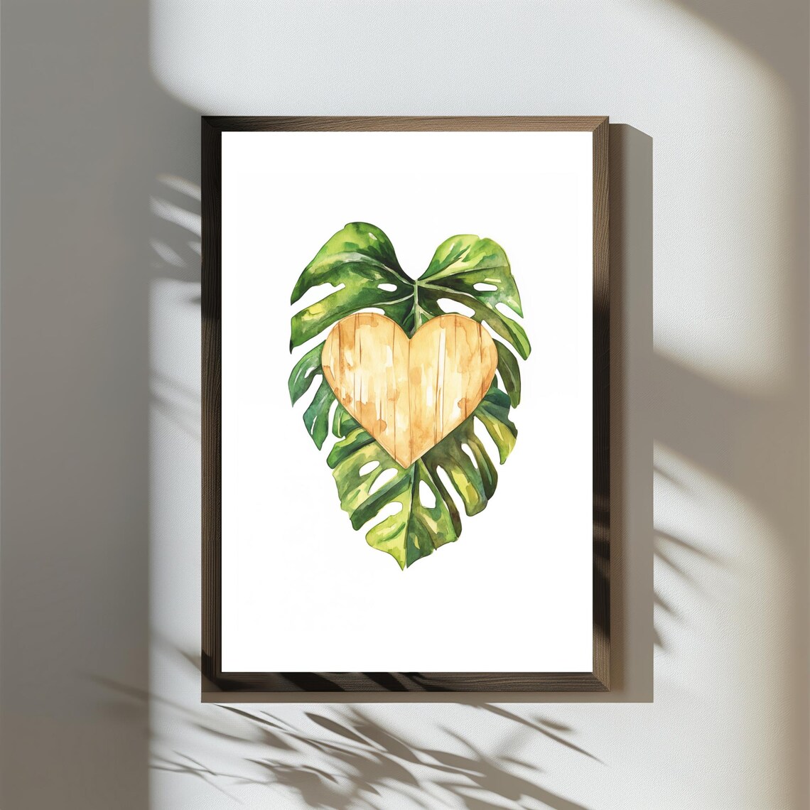 Beautiful Monstera Heart Golden Tropical Leaf Botanical Love Wall Art