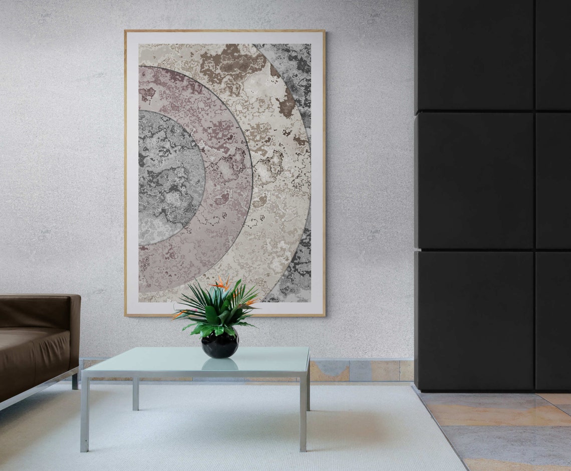 Blush Pink Gray Textured Circle Boho Abstract Modern Art Poster - Image 4
