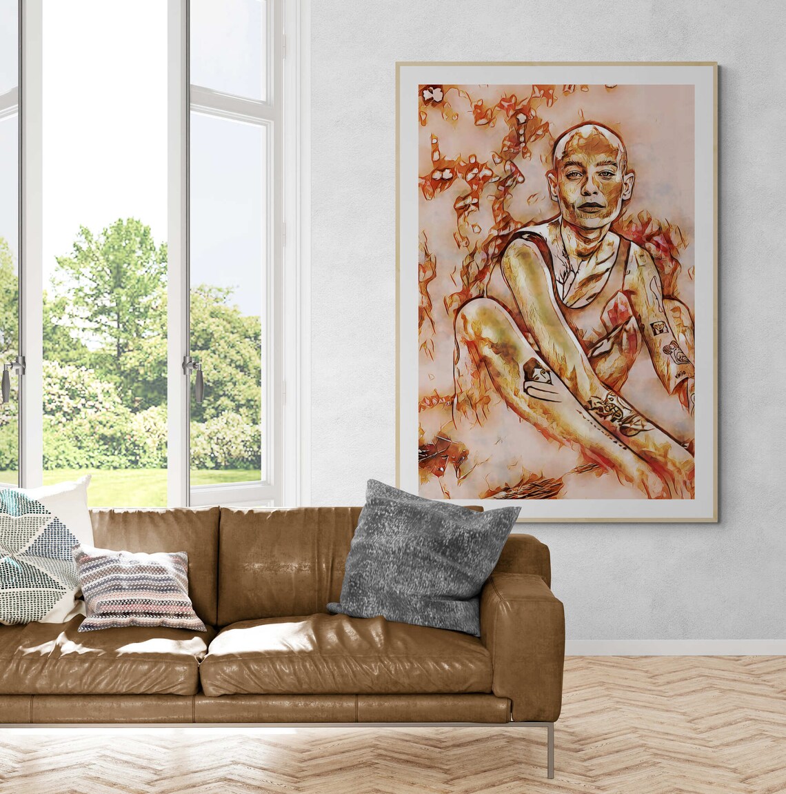 Bald Tattooed Woman Copper Tone Bold Artistic Portrait Poster - Image 3