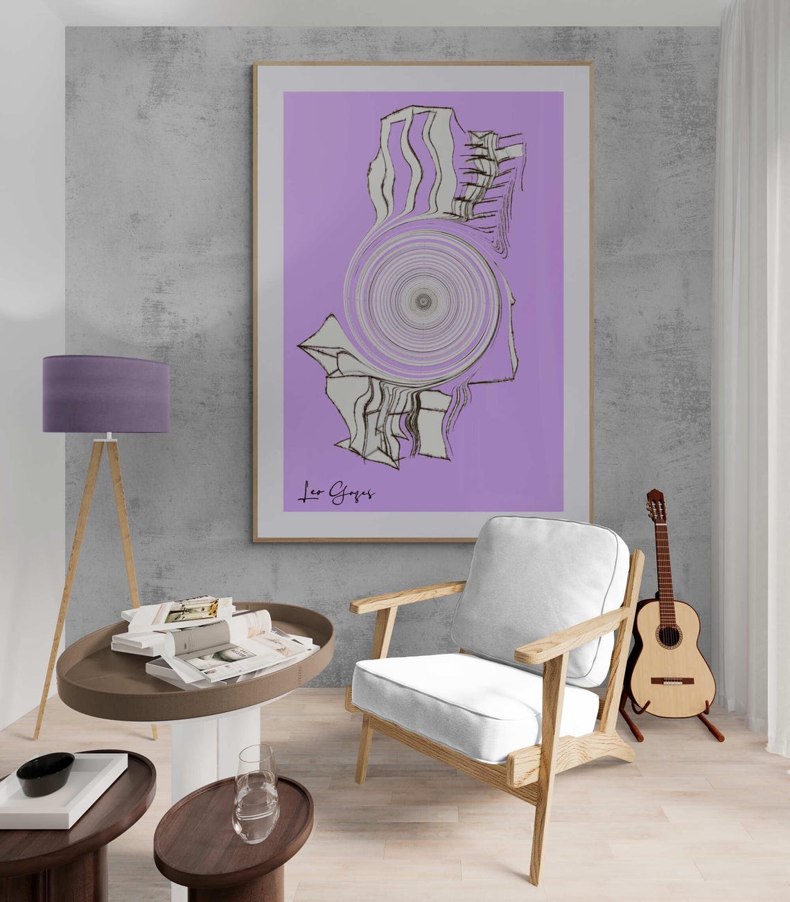 Purple Abstract Concentric Circles Flowing Lines Modern Wall Art - Image 3