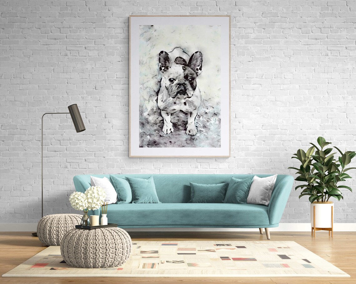 Black White French Bulldog Cute Watercolor Dog Sketch Art Poster - Image 5