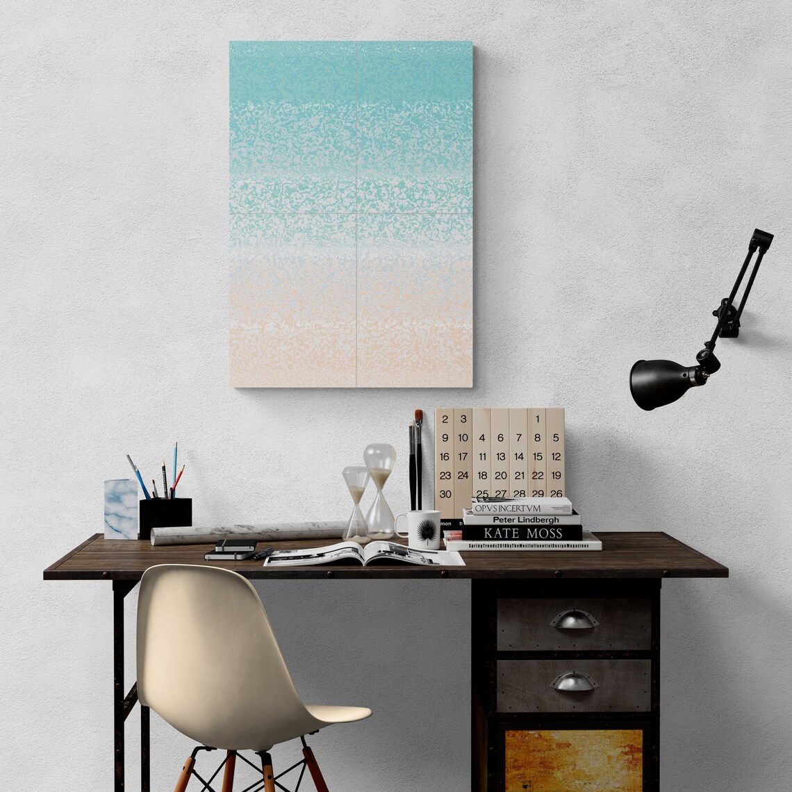 Teal to Peach Ombre Speckled Gradient Abstract Color Fade Print - Image 5