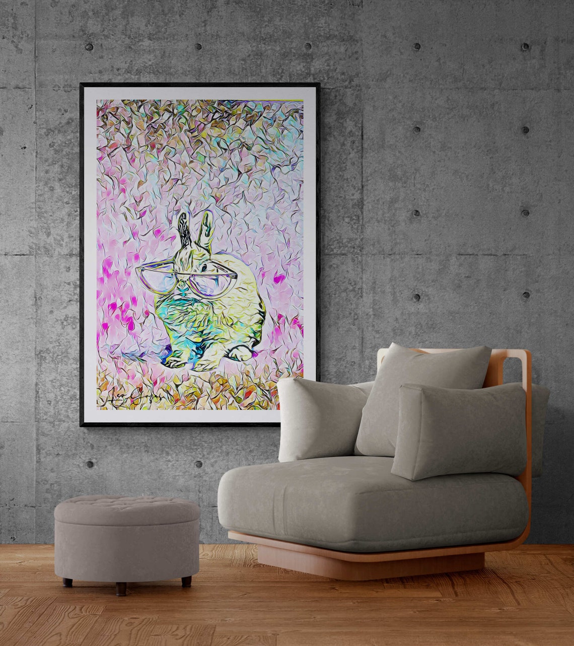 Hipster Rabbit With Glasses Colorful Neon Pop Art Portrait Poster - Image 4