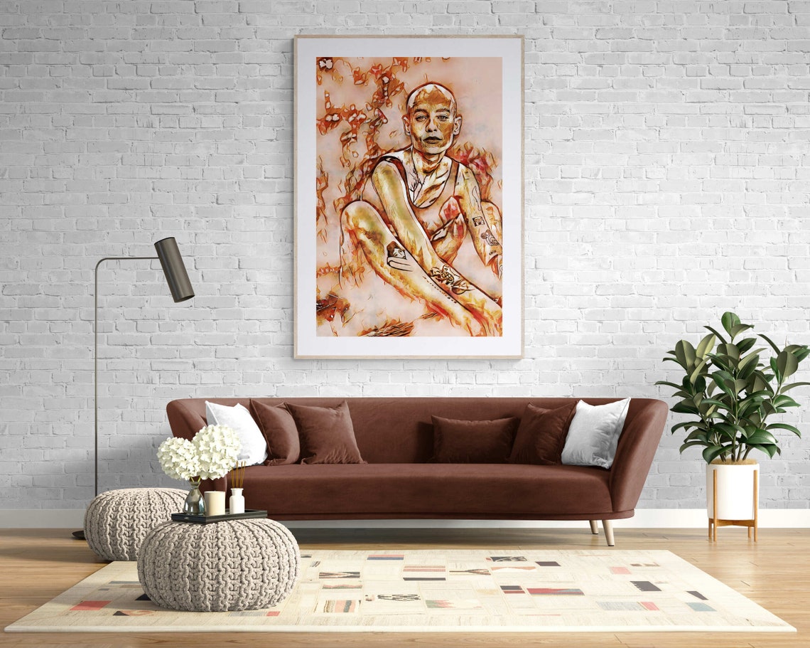 Colorful Strong Face Bald Tattoo Woman Portrait Wall Art Poster Print Tattoo Woman Modern Minimalist Living Room Wall Art Entry Hall - Image 7