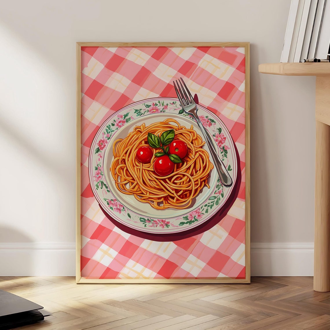 Vintage Spaghetti Tomato Basil Plate Retro Italian Kitchen Poster