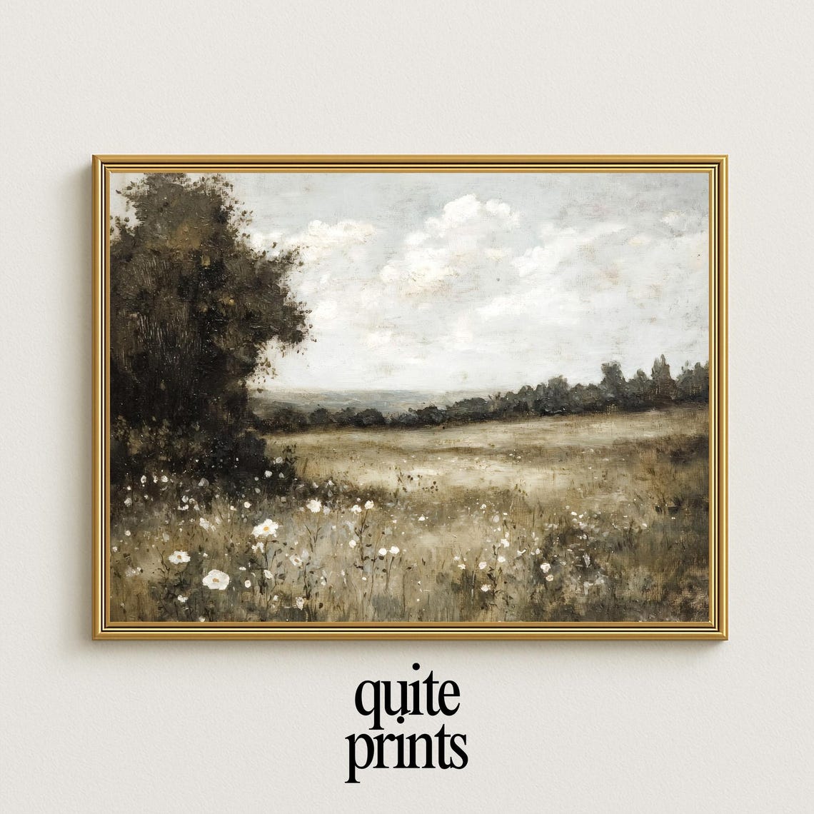 Rustic Meadow Poster Wildflowers Field Farmhouse Neutral Art