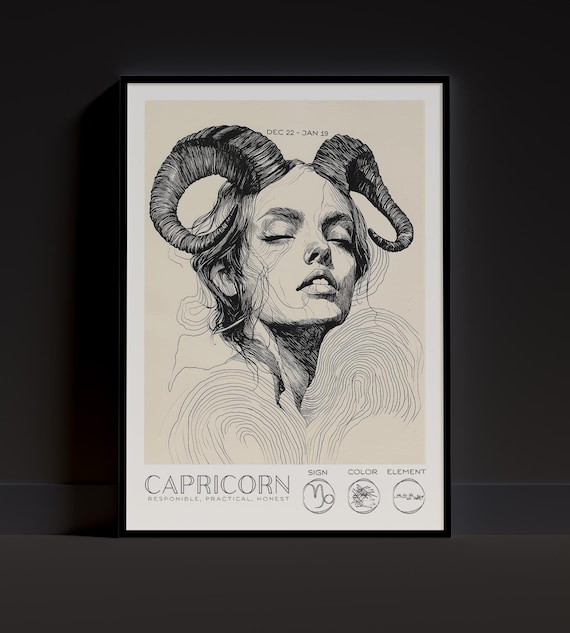 Capricorn Zodiac Wall Art Poster Astrology Decor Star Sign Print Trending Portrait Decoration Interior Design Birthday Gift