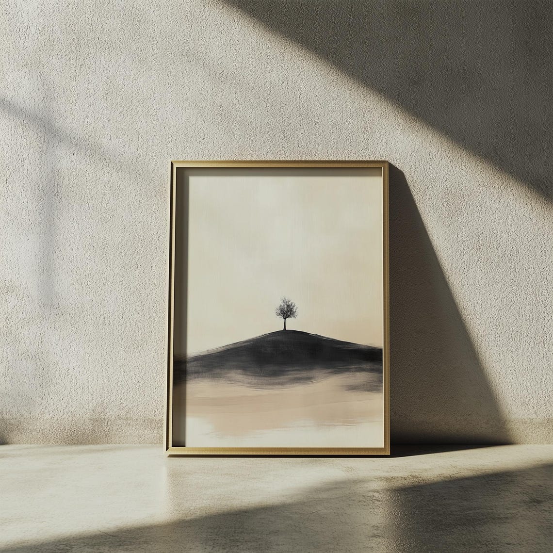 Lone Tree on Hill Minimalist Nature Art Calm Neutral Wall Poster