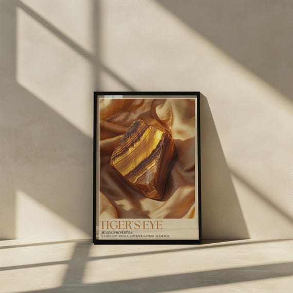 Tigers Eye Healing Properties Poster Inspirational Wall Art Spiritual Decor Mindfulness Gift Natural Stone Print