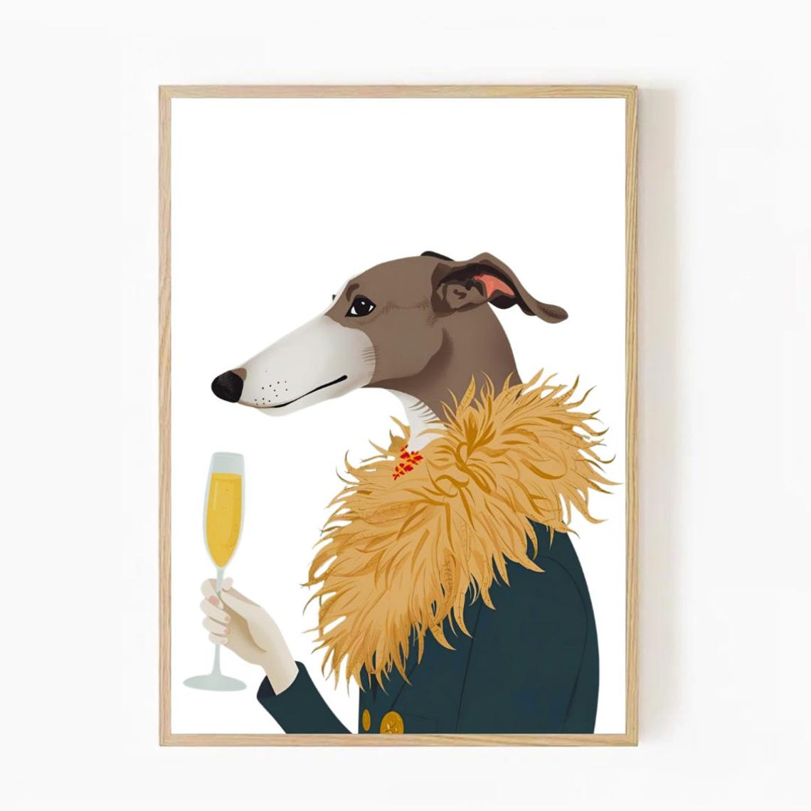 Greyhound In Fur Stole Holding Champagne Flute Glam Pet Poster