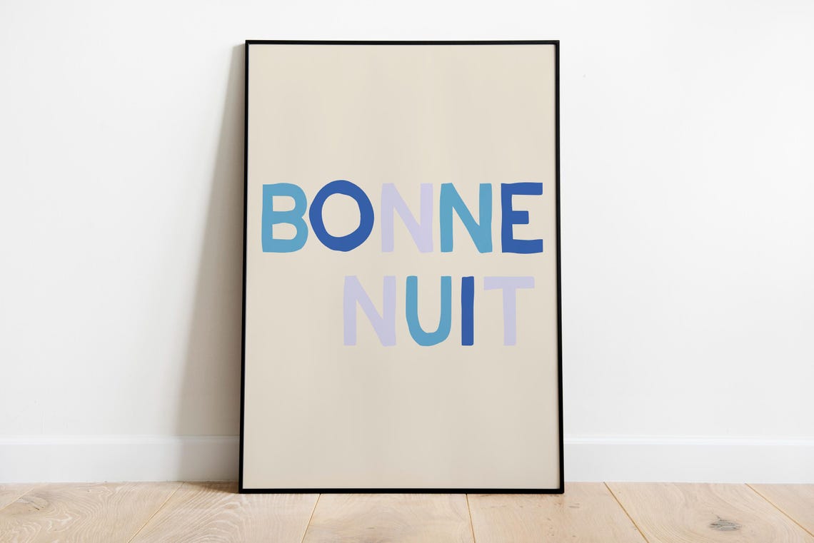 Bonne Nuit Colorful Letters Cream Nursery Boho Typography Poster