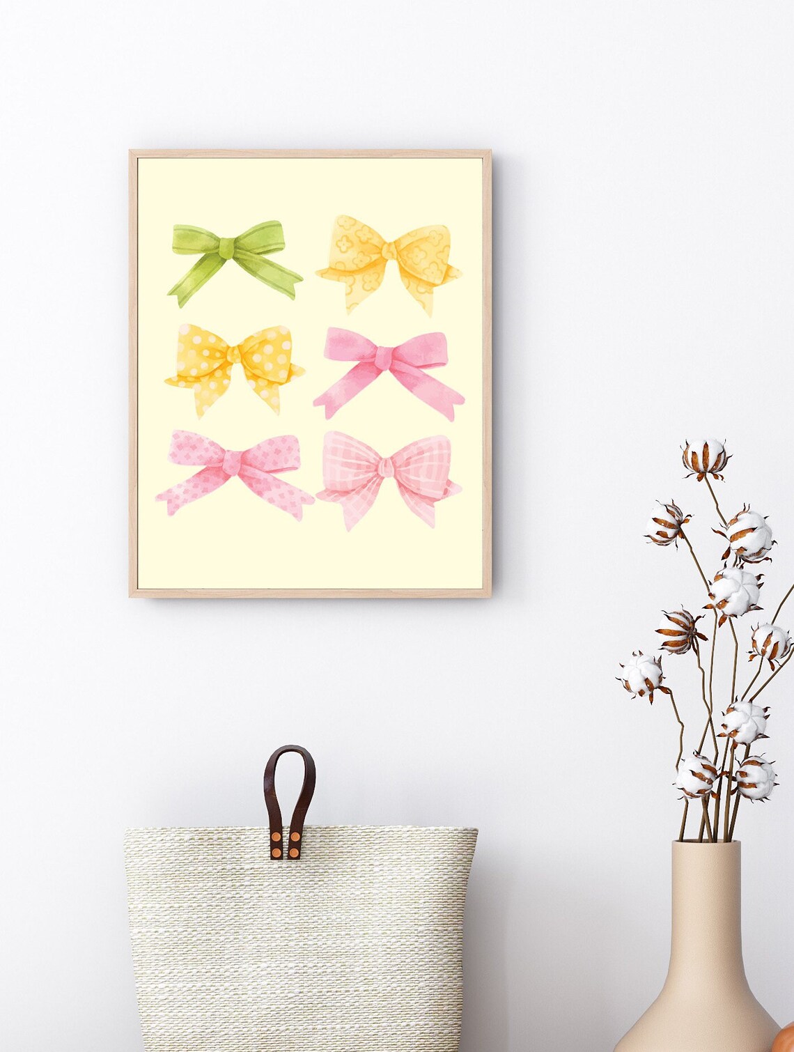 Pastel Watercolor Ribbon Bows Coquette Style Nursery Decor Poster