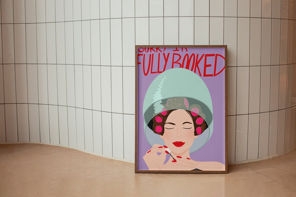 Fully Booked Salon Girl Hair Rollers Retro Purple Beauty Chic Wall Art