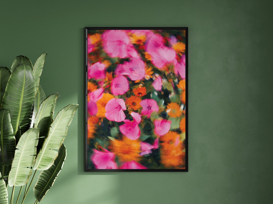 Pink Poppy Orange Marigold Wildflower Photography Decor Poster