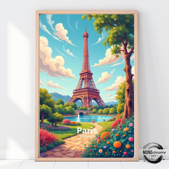 Paris Travel Poster, Eiffel Tower Birthday Present
